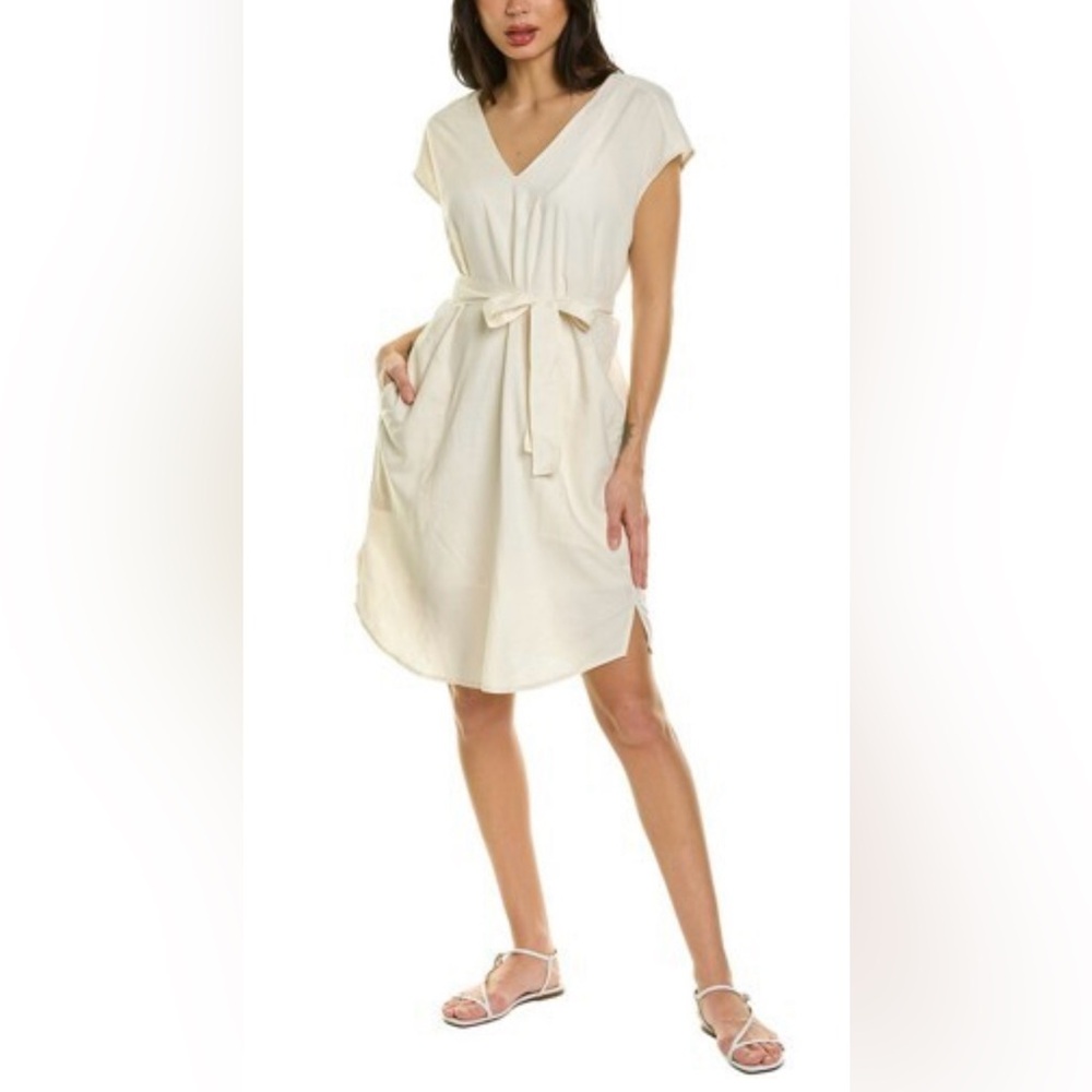 Splendid Nordstrom NWT Cream Color V-Neck Dress with Belt with Pockets Size S